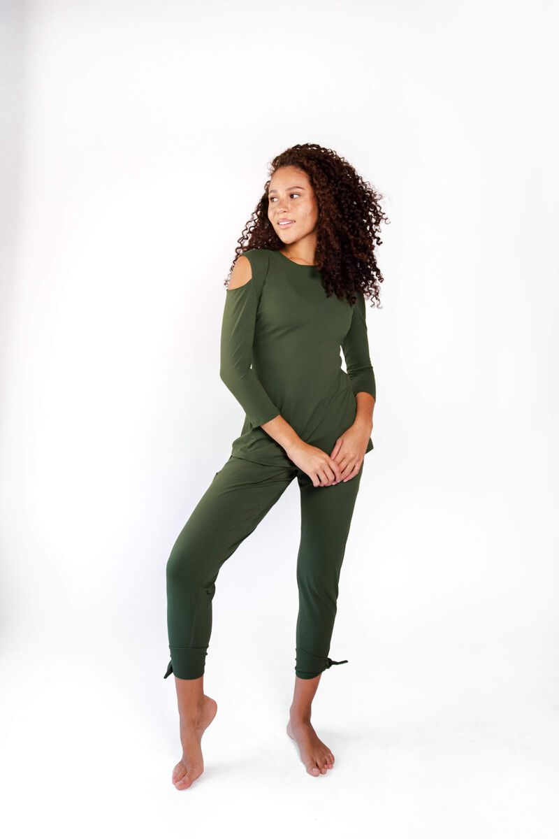 Open Shoulder Top - Forest Green image number 0